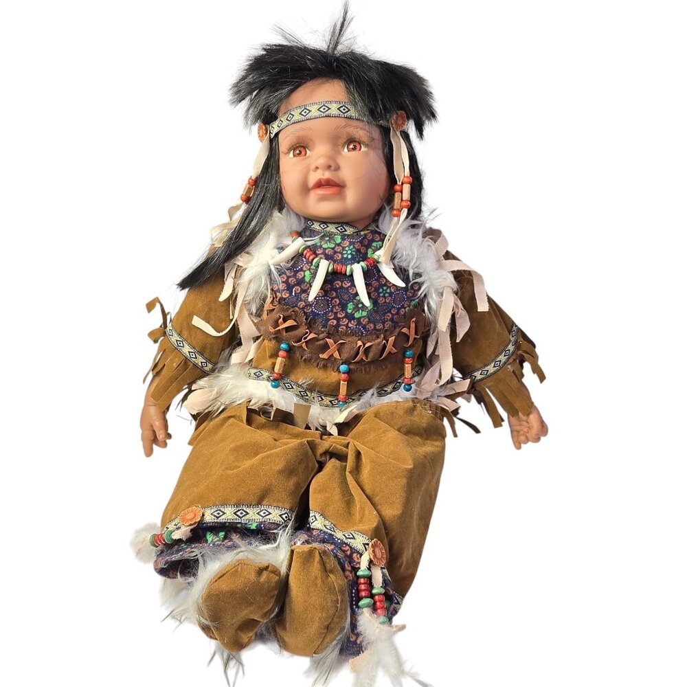 Cathay Collection Native American Girl Doll 20” #507/5000 Beads Suede Outfit